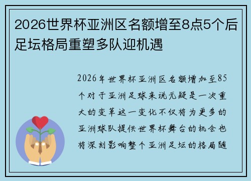 2026世界杯亚洲区名额增至8点5个后足坛格局重塑多队迎机遇